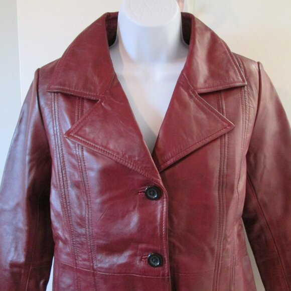 Womens Three Button Burgundy NEW Leather Blazer Sz M - Picture 4 of 10